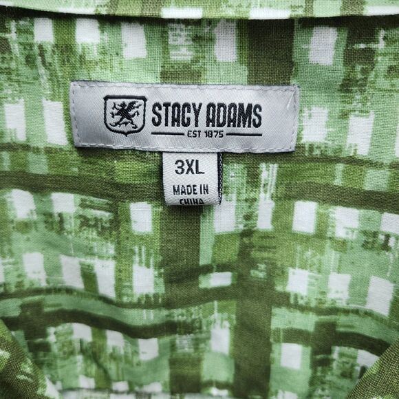 Stacy Adams Linen Blend Button Up Shirt Mens 3XL Green Short Sleeve Casual - Picture 5 of 8